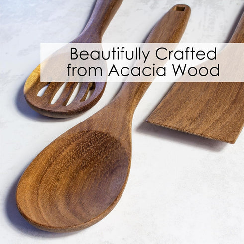 3 Piece Acacia Wood Kitchen Utensils Set, Wooden Cooking Utensils for Home and Kitchen
