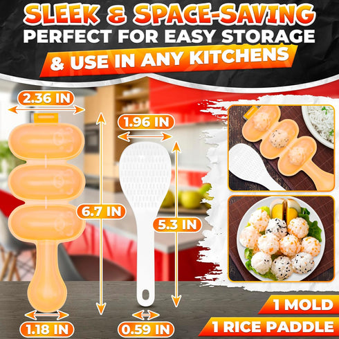 Rice Ball Mold with Paddle Spoon, DIY Kit for Temari Sushi, Yaki-Onigiri, Great for Sushi Plate Decorating