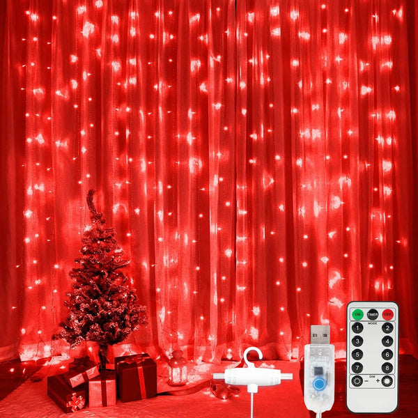 SUNNEST LED Curtain Lights Christmas, 300 LEDs 9.8FT x 9.8FT USB Curtain