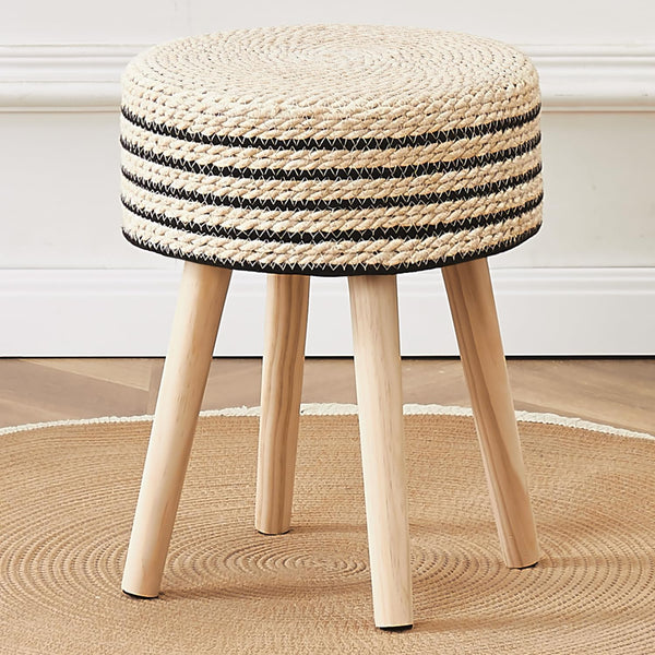 Cpintltr Round Ottoman Footstool Natural Seagrass Foot Stool Pouf Ottomans with Solid