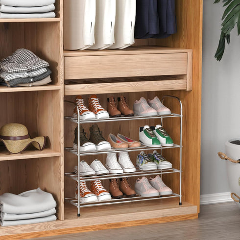 Botion 4 Closet, Frame(4 Tier Expandable Shoe Rack for Stainless Steel Shoe Shelf, Strong Weight Capacity Shoes