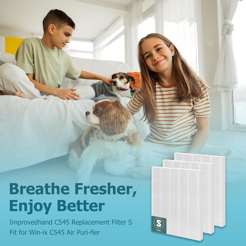 Improvedhand C545 Replacement Filter S for Winix C545 Air Purifier, True High Efficiency H13 Filter, Replaces Filter S.
