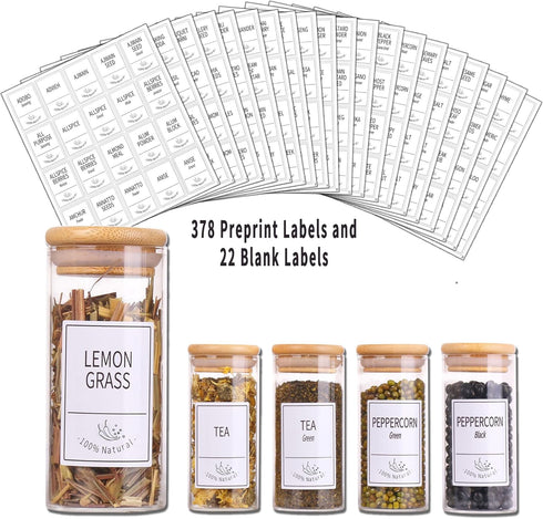 24 400 Set 4 OZ Churboro Glass Spice Jars with Bamboo Airtight Lids, Spice Labels, Funnel and Chalk Marker Spice
