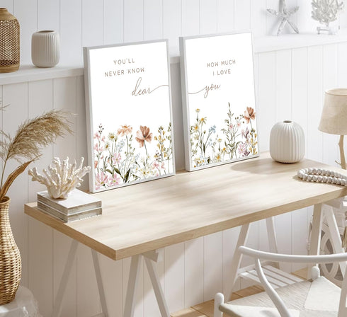 2 libitea Pcs Wildflower Nursery Wall Art Flower Botanical Sentence Poster Painting Picture Wall Decor Boho Girl