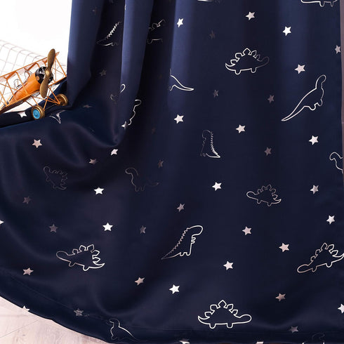 42 63 Inch, Set 2 LORDTEX Dinosaur and Star Foil Print Blackout Curtains for Kids Room - Thermal Insulated Curtains