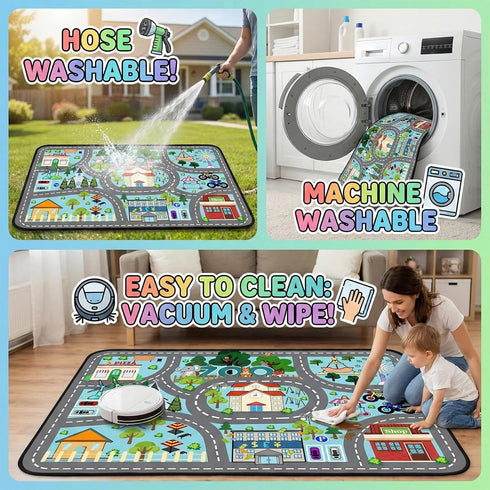 2.5x4 Car Rug Play Mat - Road Rug for Kids Boys Room, Fun Race Track Traffic Road Carpet for Boys Playmat Educational