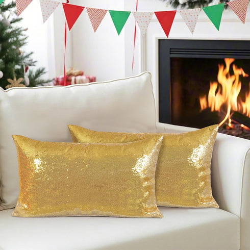 Poise3EHome 12x20inches Sequin Pillow Covers, Satin Decorative Pillow Cases for Throw Pillows, Christmas (Gold, 1PCS)