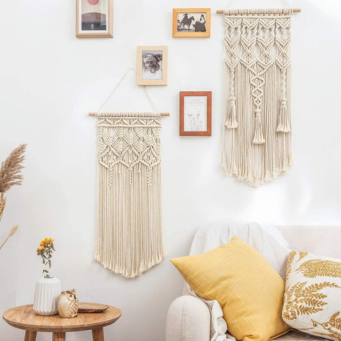 2 28" 13" Mkono Pcs Macrame Woven Wall Hanging Boho Chic Geometric Art Decor - Beautiful Bedroom Nursery Apartment Home