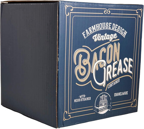 Golden Hills Mercantile Bacon Grease Saver with Strainer - Vintage Enamelware Design, 4 inch x 4 inch (Black)