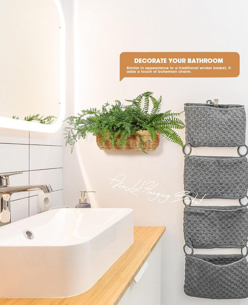 AceList Wall Hanging Basket, Set of 2 Boho Style Hand-Woven Storage Baskets for Kitchen, Garden, and Living Room
