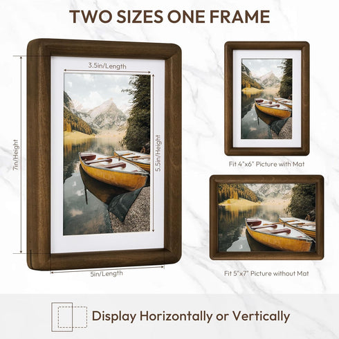 5x7 4x6, 5 7 Picture Frame with HD Tempered Glass, USA-Sourced Walnut Wood Photo Frame Matted to Rounded Corner x