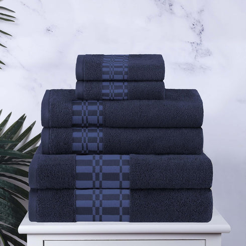 6-Piece Set, 2 2 2 Superior Cotton Towel Geometric Design, Dobby Border, Plush Quick Dry Towels, Decorative Bathroom