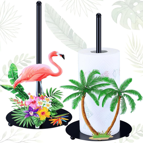 FoldTier 2 Pcs Tropical Paper Towel Holder Countertop Hawaiian Flamingo and Palm