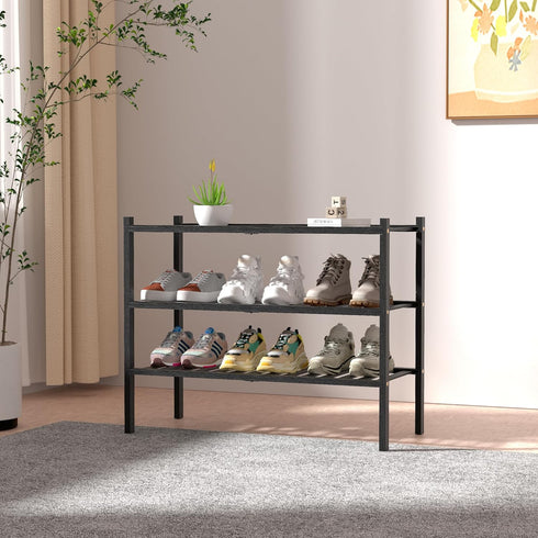 ROMGUAR CRAFT 3 Closet 27"x11"x20" Tier Bamboo Shoe Rack for Free Standing Wood Shoe Shelf Storage Organizer