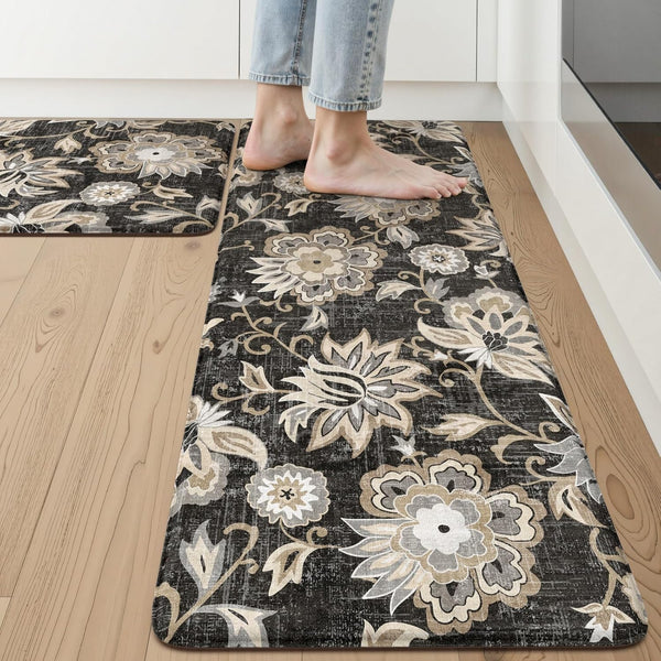 LEEVAN Anti Fatigue Mats for Kitchen Floor 2 Piece,Cushioned Memory Foam Black