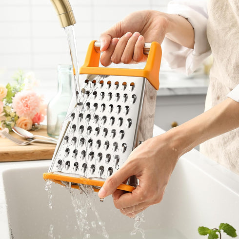 Spring Chef Handheld Stainless Steel XL Parmesan Cheese Grater, 4 Sided Manual Box Grater for Kitchen