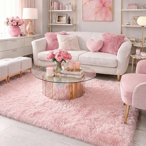 4x6 Pink Area Rugs for Bedroom Girls, Living Room Decor, Fluffy Fuzzy Shag Rug for Kids Room, Soft Cute Indoor Floor