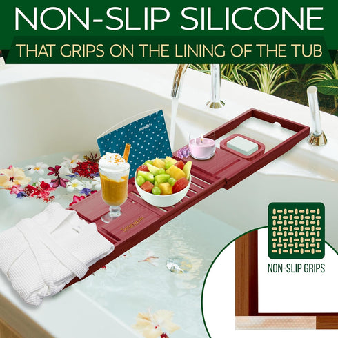 Set, SereneLife Premium Bathtub Tray Caddy with Gift Box and Bow Expandable Bath Tray, Unique House Warming Gifts