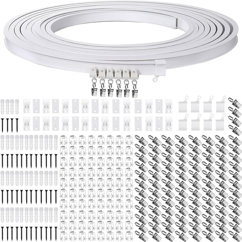 Jetec Curved Ceiling Curtain Track Bendable Mount for Bunk Bed, Bay Window Room Divider, Flexible Straight (White, 9.8