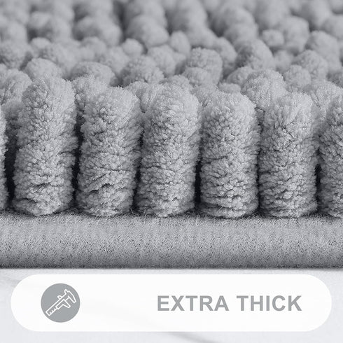 Grandaily Chenille Striped Bathroom Rugs 30x20 - Extra Thick Absorbent Non-Slip Plush Bath Mats, Grey
