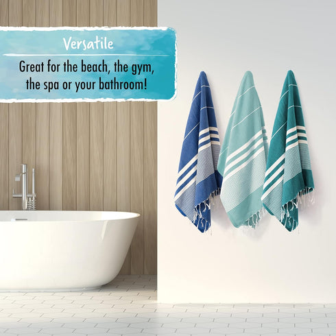 39x63in SUNSPUN LINENS Turkish Beach Towel, Extra Large Quick Dry Cotton Oversized Turkish Bath Towel & Blanket