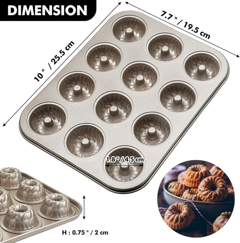 Webake 2 Pack Mini Fluted Tube Cake Pans, 12-Cup Non-stick 1.8 Inches Bundtinis Petite Fluted Cake Mold