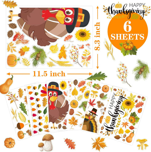 Thanksgiving Window Clings Stickers Fall Decorations Holiday Turkey Cling for Glass Window Thanksgiving Decorations for Home Party 113 PCS