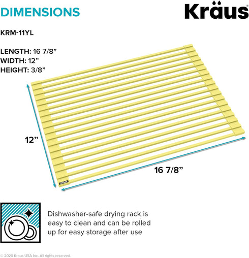 Kraus KRM-11YL Multipurpose Workstation Sink Roll-Up Dish Drying Rack, Colander and Trivet in Yellow