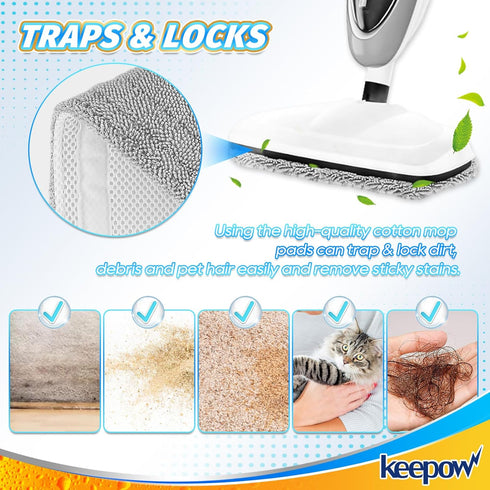 KEEPOW Steam Mop Replacement Pads for GorFanty Model GF-6610B/GF-6610, Highly Absorbent Microfiber Pads (4 Pack)