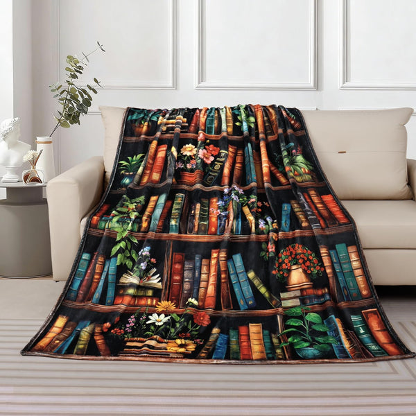 Bookshelf Throw Blanket Vintage Books Blanket for Book Lovers Reading Blankets for