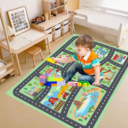 39''x59'' Kids Rug Car Rugs Playmat Carpet for Kids Toy Cars for Playroom Classroom Kids Room, Educational Area Rugs