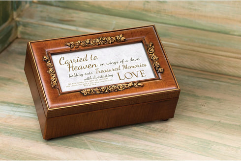 Cottage Garden Treasured Memories Love Feather Wood Finish Petite Rose Jewelry Music Box Plays Amazing Grace