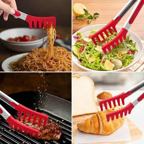 2 9-Inch 12-Inch PCS Pasta Tong Spaghetti Tongs, & Heat Resistant Silicone Pasta Tongs Spaghetti Server With Teeth