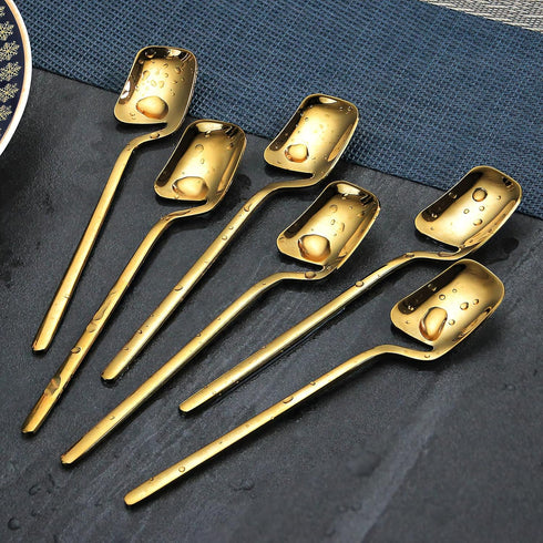 IQCWOOD Coffee Spoons, 5.6 Inches Demitasse Espresso Stainless Steel Small Spoon, Set of 6 Gold Teaspoons