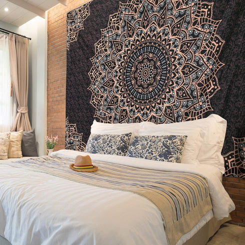 Edeesky Black Mandala Tapestry Wall Hanging, Psychedelic Aesthetic Indian Hippie Decor for Bedroom, Living Room