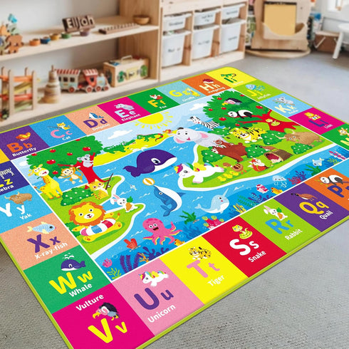 5X7 (78.7 59 INCH) FT Kids Rug for Playroom, Play Mat with ABC & Animals - Super Soft Non-Slip Crawling Rug for Baby