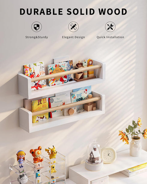 Seocry 4 Pack, 16.5 Inches) Nursery Book Shelves, Wall Book Shelves for Kids Room, Baby, Toddler, Nursery Decor (White