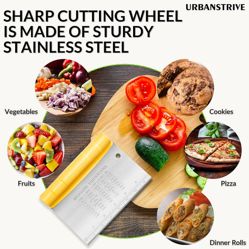 Urbanstrive Bench Scraper for Baking, Stainless Steel Dough Cutter and Multi-Purpose Kitchen Tool, Yellow