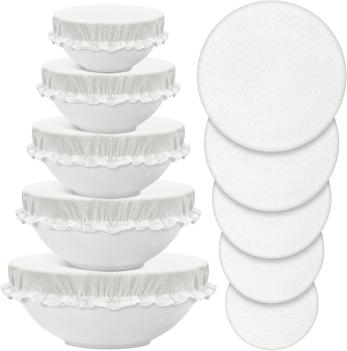 Patelai 10 Pieces Reusable Bowl Covers in 5 Sizes, Stretch Cloth Fabric Elastic Food Storage Covers in Ivory