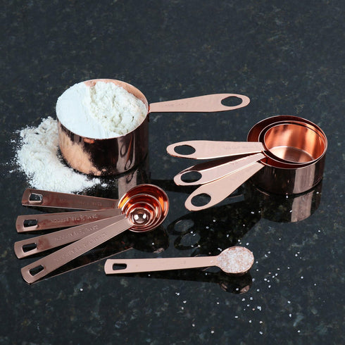 Copper Measuring Cups and Spoons - Stainless Steel 9 Pieces with 2 Rings