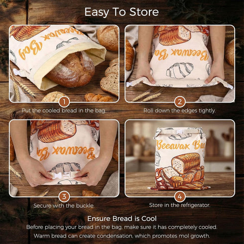 2 Pack 13x17in Beeswax Bread Bags for Homemade Bread, Sourdough Bread Storage Bags with Bees Wax Lining - Reusable