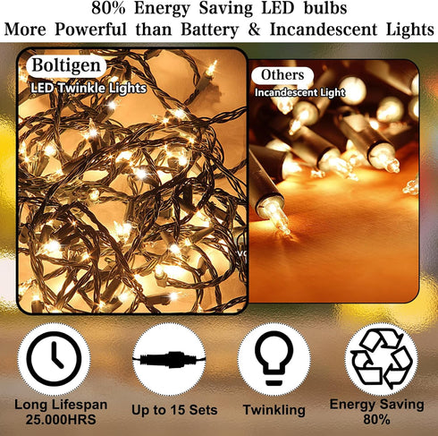 Heyworld 75 37 75 28 3 Sets Slow Twinkle Lights LED Gentle Twinkling Christmas Lights, UL Certified Waterproof String