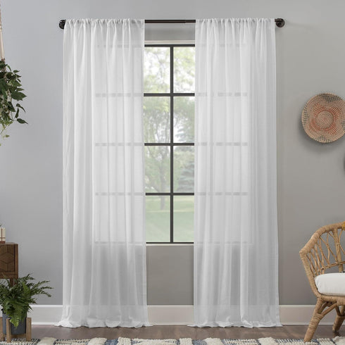 Clean Window Crushed Texture Allergy/Pet Friendly Anti-Dust Sheer Curtain Panel, 52" W x 96" L, White