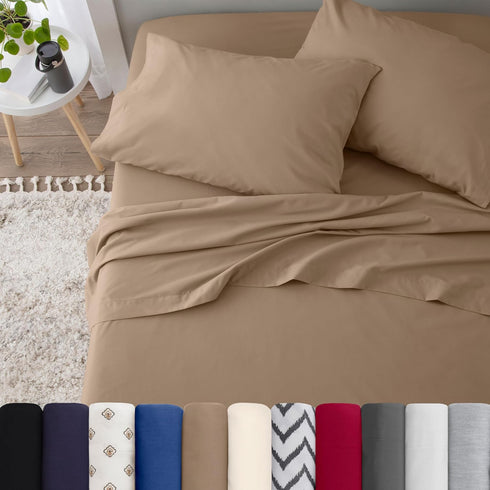 3 Piece Twin Bed Sheets Set, Lightweight Soft Breathable, Beige, Wrinkle Resistant