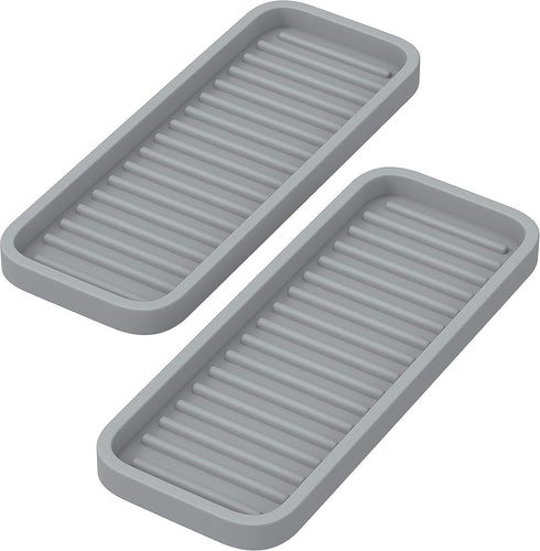 ZAPPOWARE Silicone Kitchen Sink Caddy Sponge Holder 9x3.5 (2-pack) Gray - Organizer for Bathroom Vanity Tray and