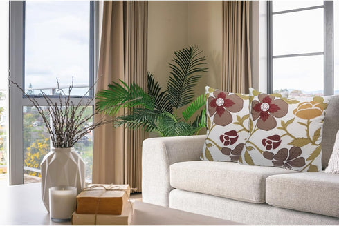 Aitliving 18X18 1PC County Throw Couch Pillow Cover Retro Floral Traditional Appliqud Accent Cotton Slub Satin