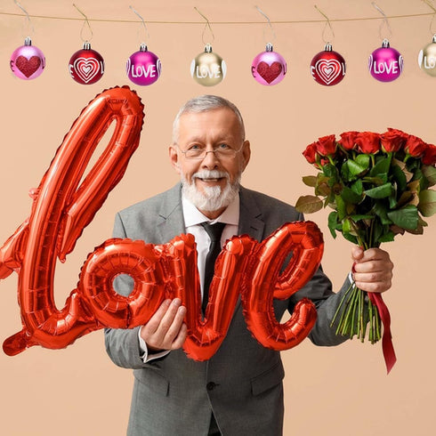12 Pieces Valentine's Day Hanging Ball Ornaments, Heart Glitter Balls for Party and Wedding Decorations