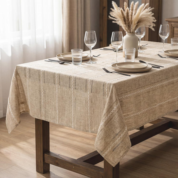 Horaldaily Light Coffee Cotton Blend Tablecloth 6060 Inch Square, Farmhouse Style, Wrinkle