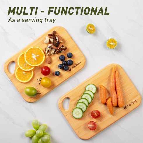 2 Pack 8.6" 6" Set Small Bamboo Wood Cutting Board for Kitchen x Mini Wooden Charcuterie Boards Lightweight Chopping