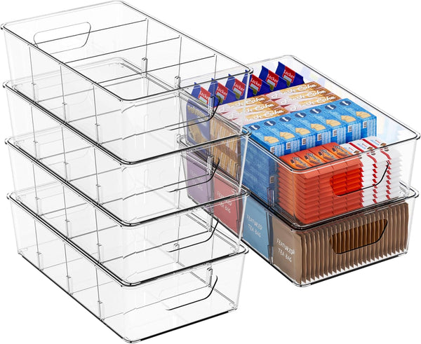 Yieach Stackable 6 Pack Snack Organizer for Pantry Shelf,Clear Pantry Organizers and Storage